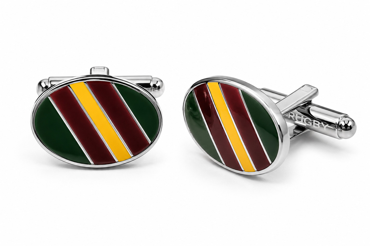 $125 Polo Ralph Lauren Rugby Mens Stripe Cufflinks Maroon Red Yellow Olive Green