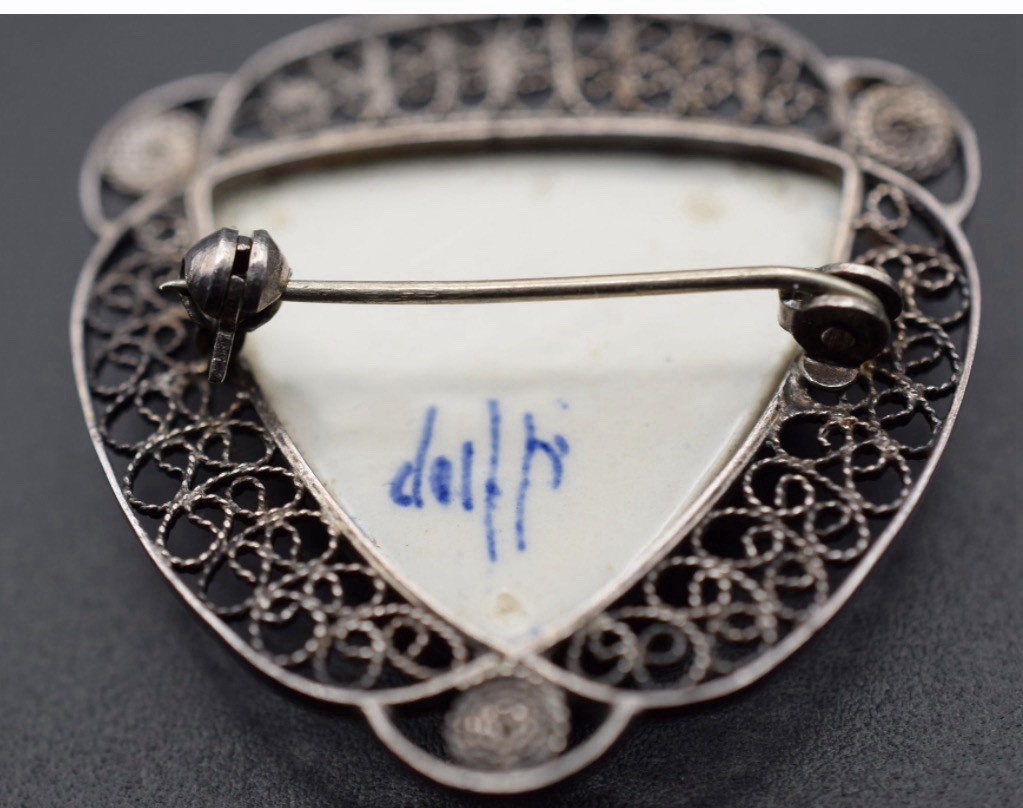 Sterling Silver Porcelain Vintage Delft Blue Ceramic Dutch Jewelry Set