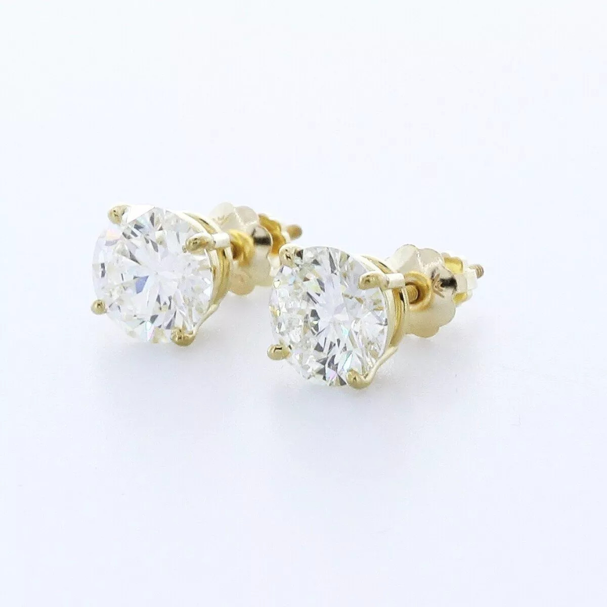 Stud Earrings Solid 14K White Gold Classic 3.20 CT Round Natural Diamond H SI2