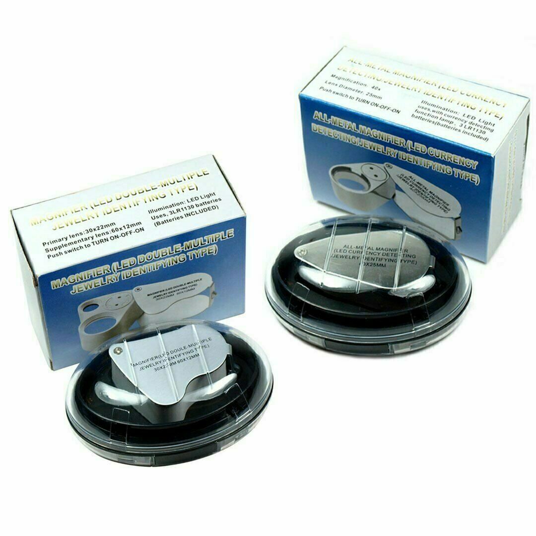 2 PACK – Illuminated 30X – 60X & 40X Jewelers Loupe Lighted Light Magnifier