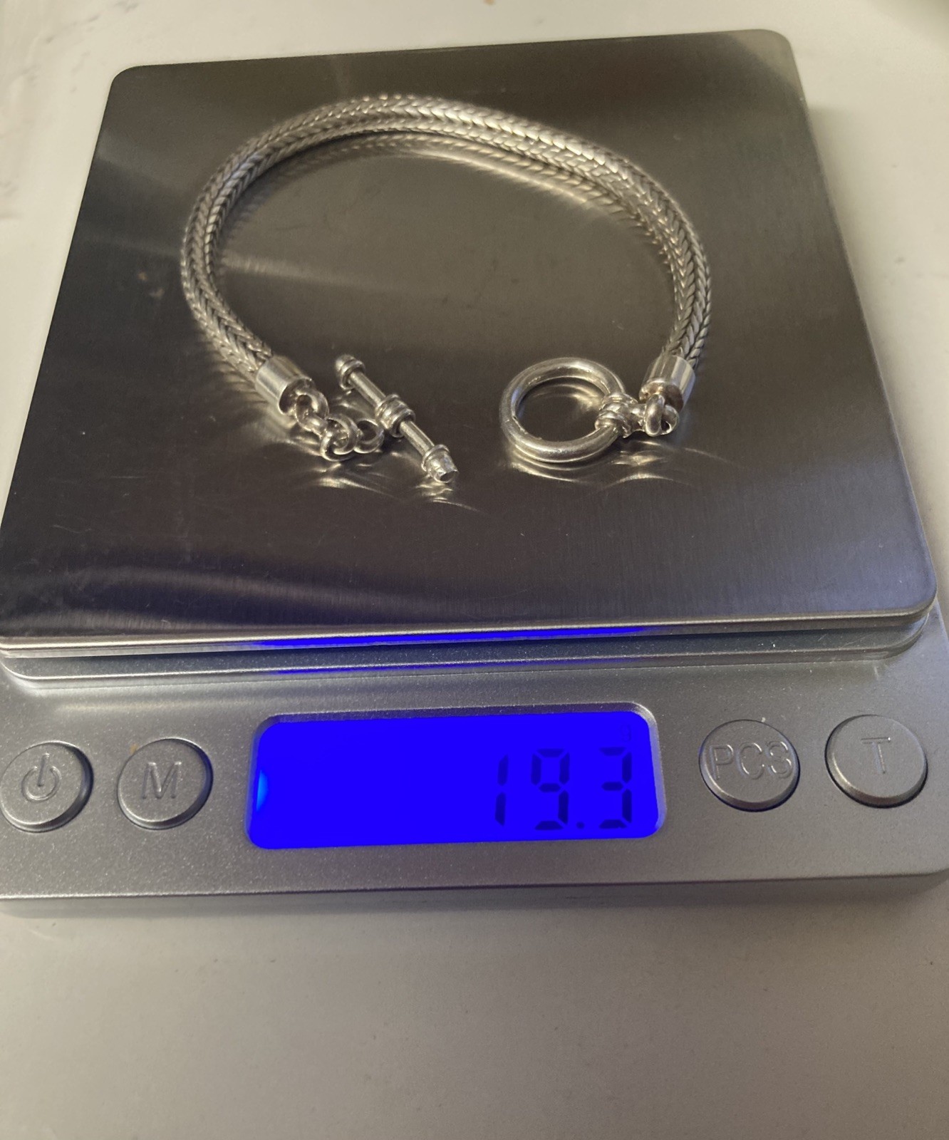 Vintage 925 sterling silver woven wheat link toggle clasp chain bracelet