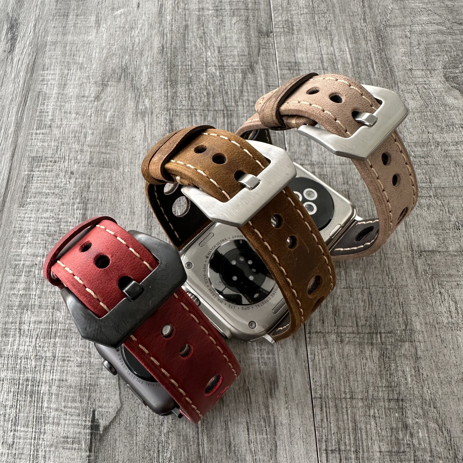 Leather Perforated Racing Rally Watch Strap Band For Apple Watch ULTRA 1 2 49mm