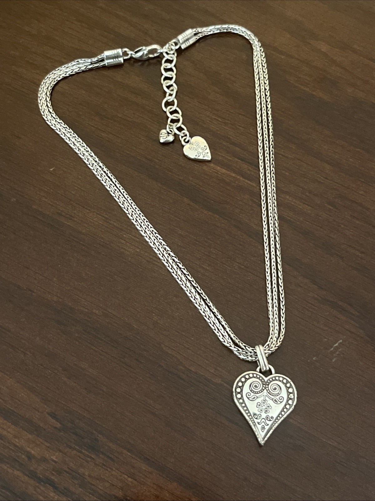 Brighton Ophelia Silver Heart Pendant Three Strand Chain Necklace 18”L