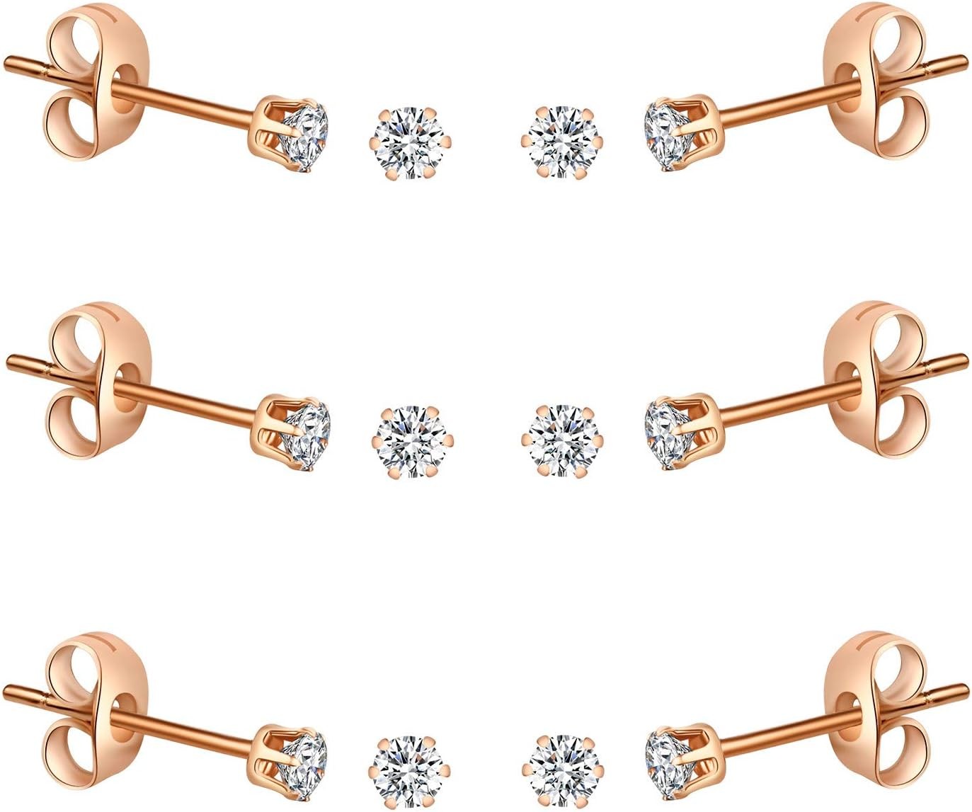 Tiny Womens Surgical Stainless Steel Clear Cubic Zirconia Stud Earrings