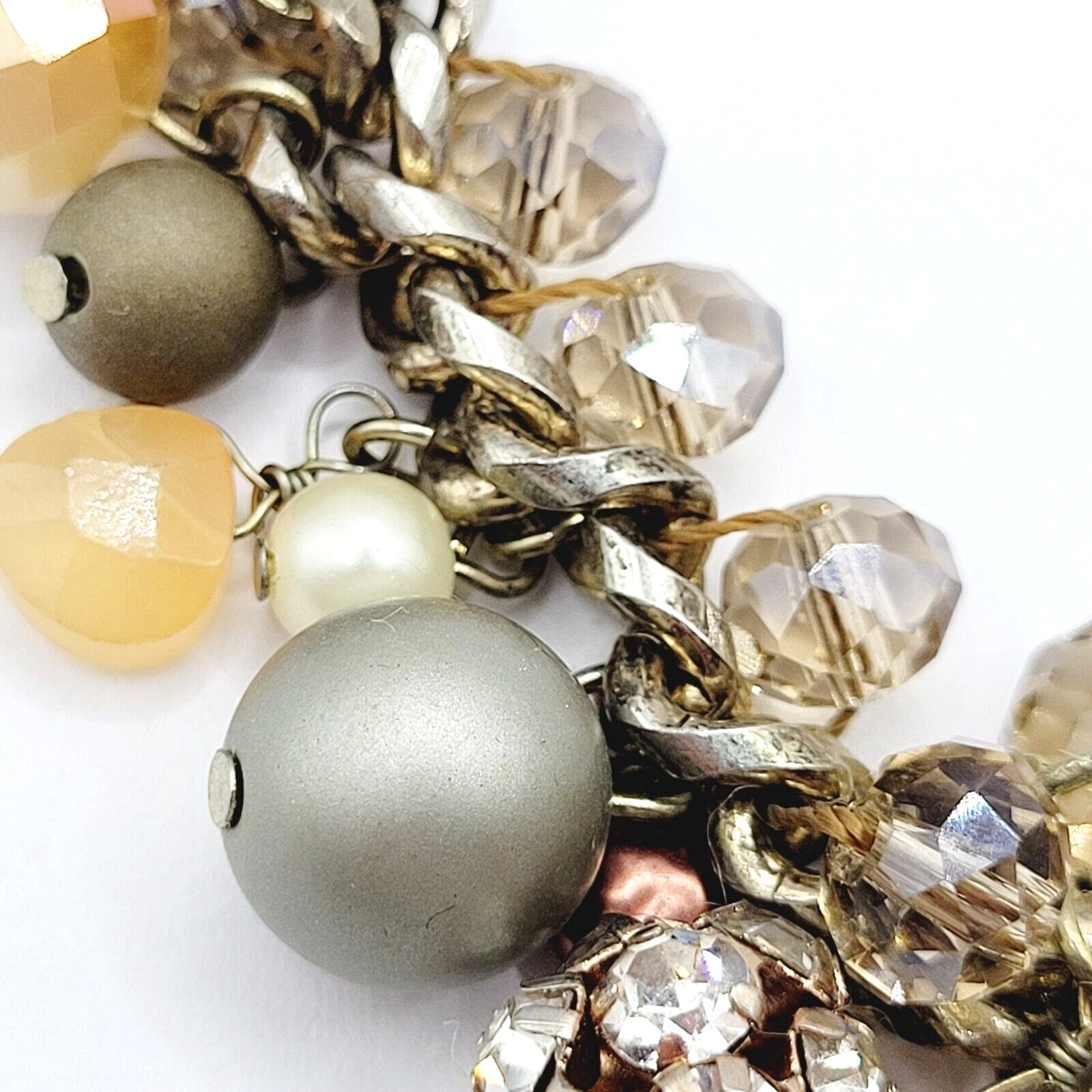 Loft Ann Taylor Sparkling Multi Bead Shape Silver Tone Cluster Necklace Signed