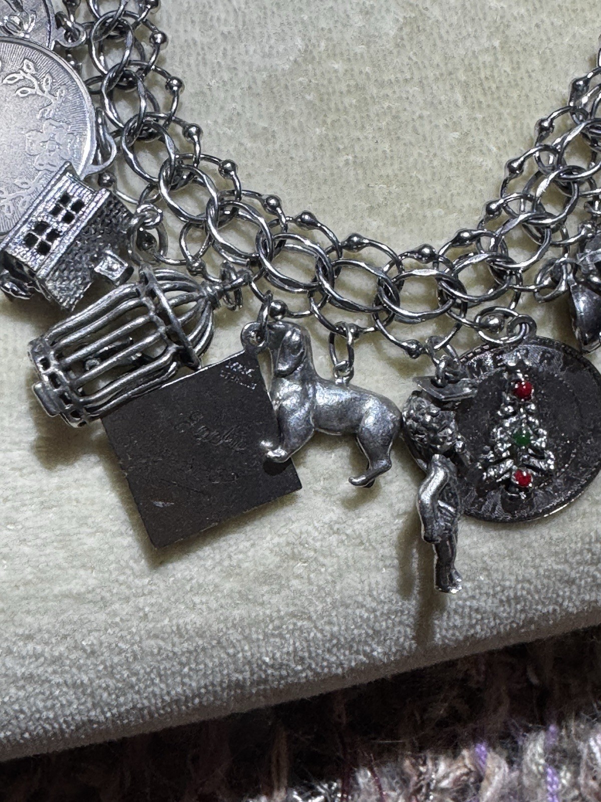 Gorgeous Double Curb Link Sterling Silver Charm Bracelet