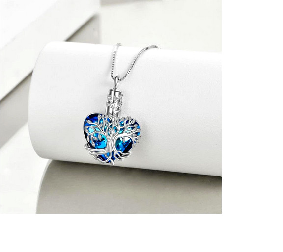 URN HEART TREE LIFE CREMATION ASHES Pendant On 22″ 925 Sterling Silver Necklace