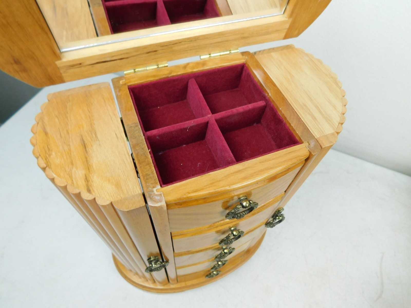 MELE Table Top Jewelry Box Armoire Swing Doors Chest Cabinet Wooden w Mirror