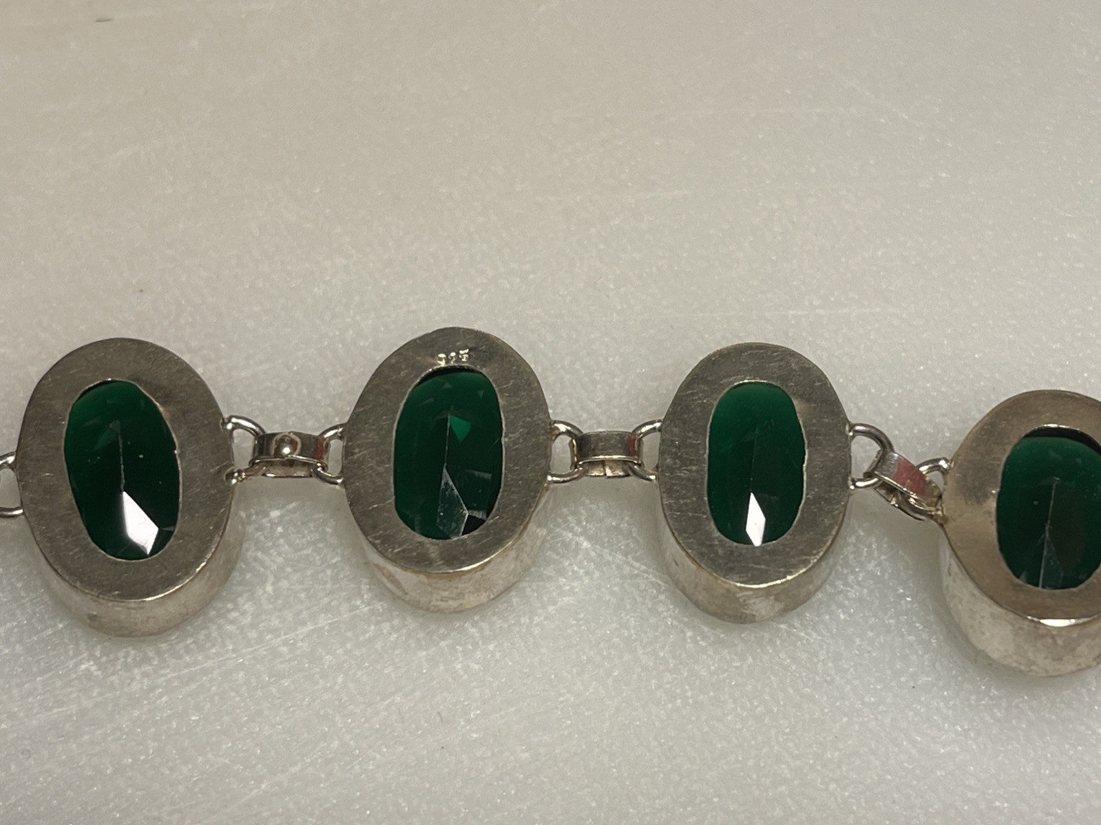 Vintage-Style Green Statement Link Bracelet – Stamped 925 50g untested