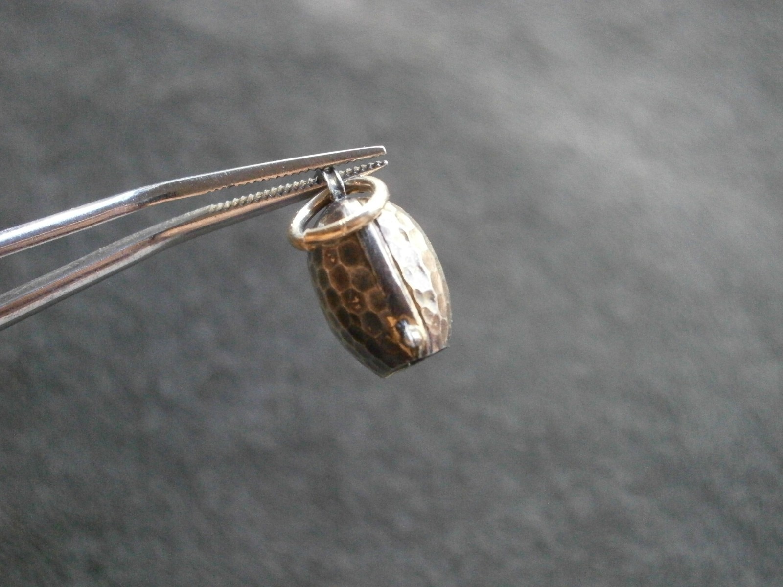 Honeycomb Cow Bell Nice Tinkle Vintage Pale Goldtone Bracelet Charm Pendant 1.2g