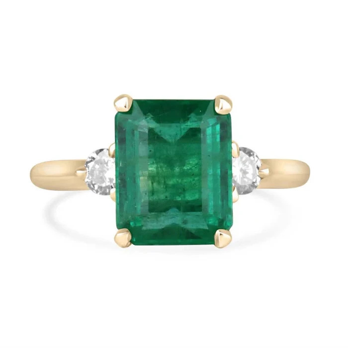 4.10 Ct Natural Emerald Art Deco Antique Vintage Wedding Ring 14K Yellow Gold FN