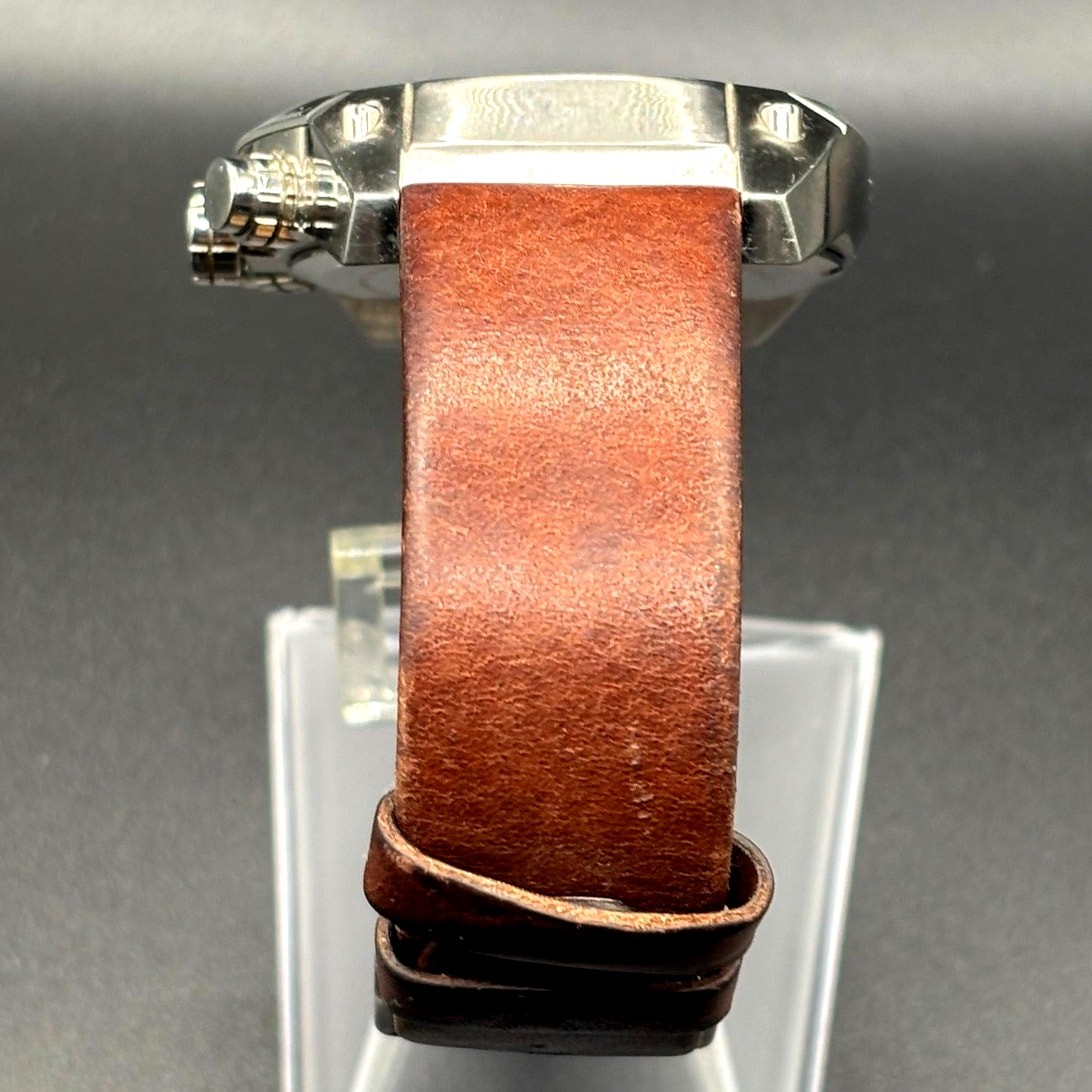 Diesel DZ4204 Men’s Overflow Chronograph Silver Case Brown Leather Watch