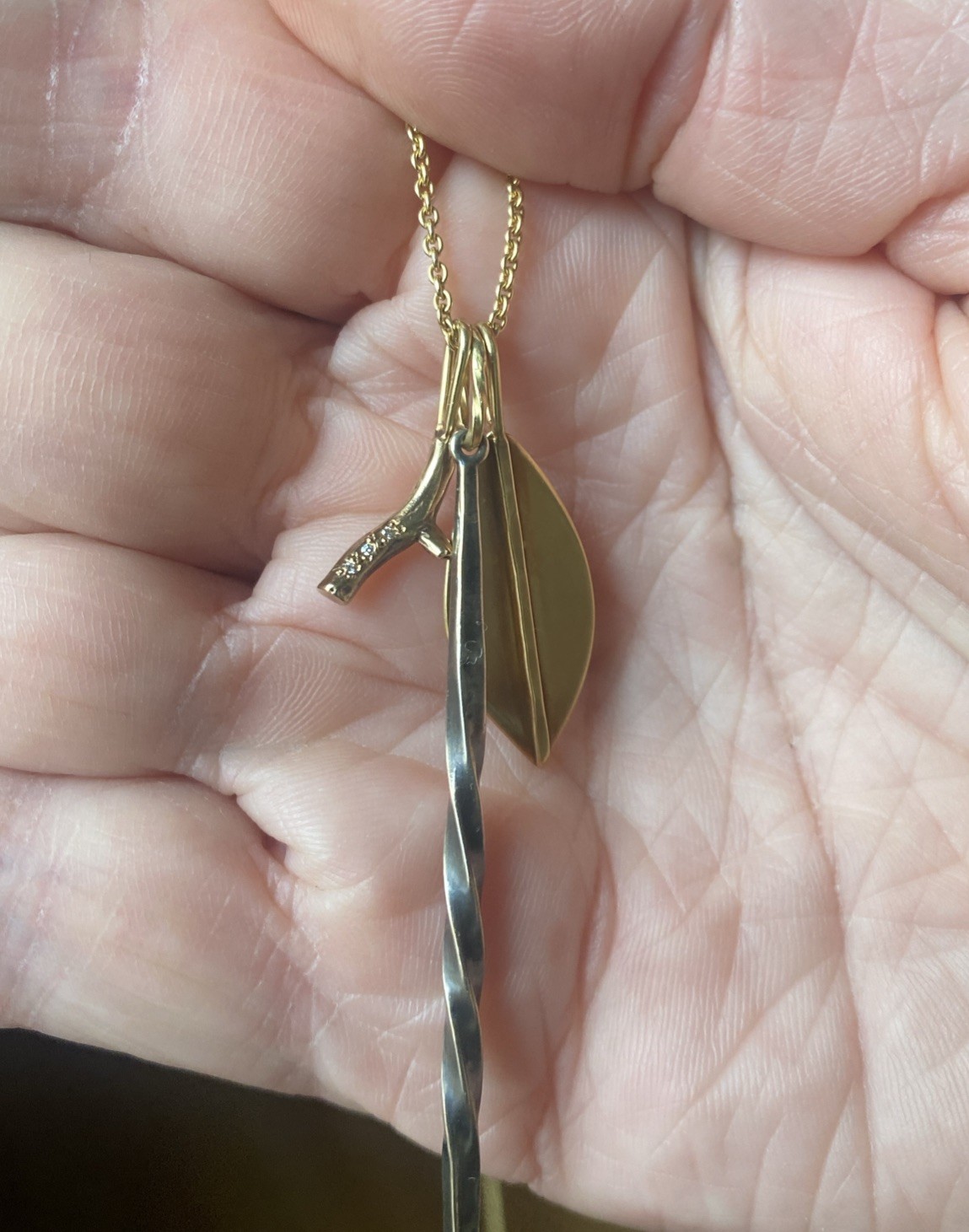 Sarah McGuire Studio Gold Long Necklace with Three Mixed Metal Pendants