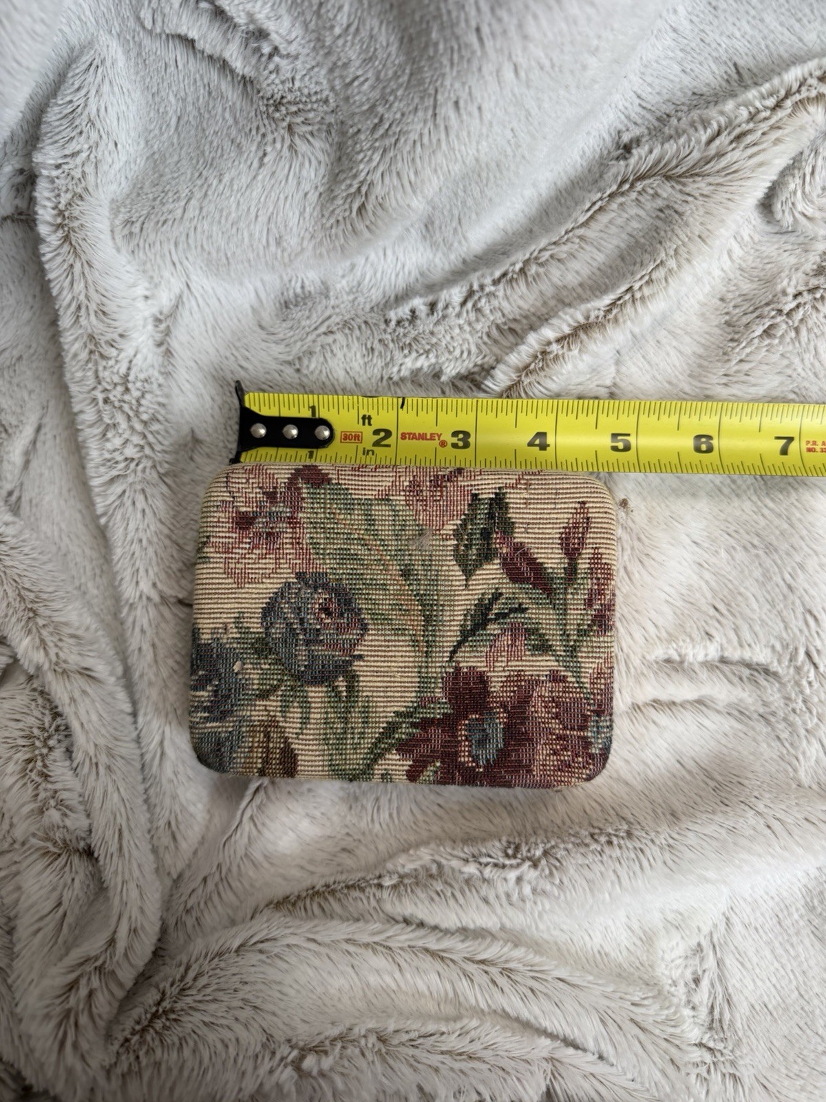 Floral Tapestry Jewelry Box Velvet Lined Compartments 4.75×3.75in Fabric Metal