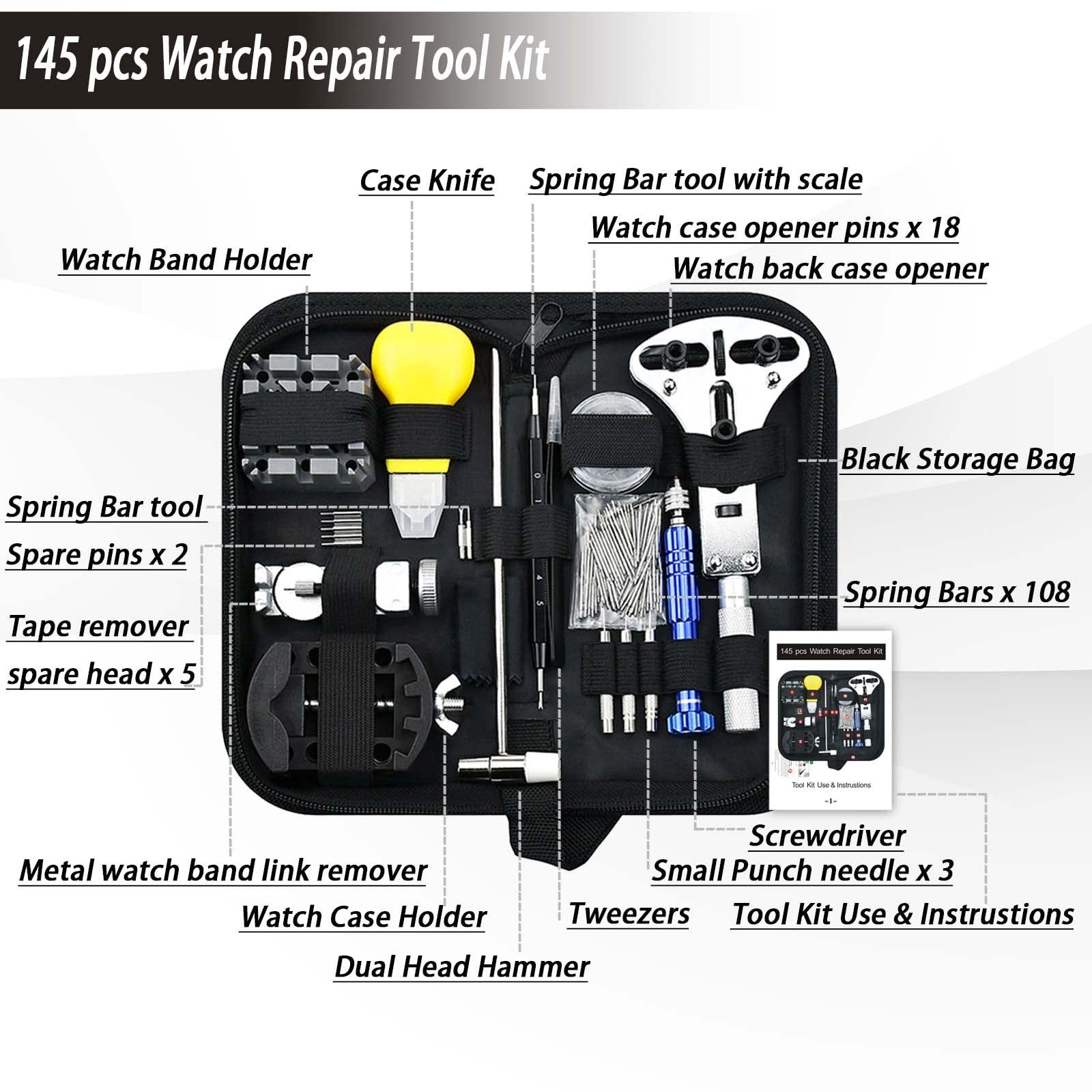 Professional Watch Repair Kit – Battery Replacement, Link Removal, Case Opener &