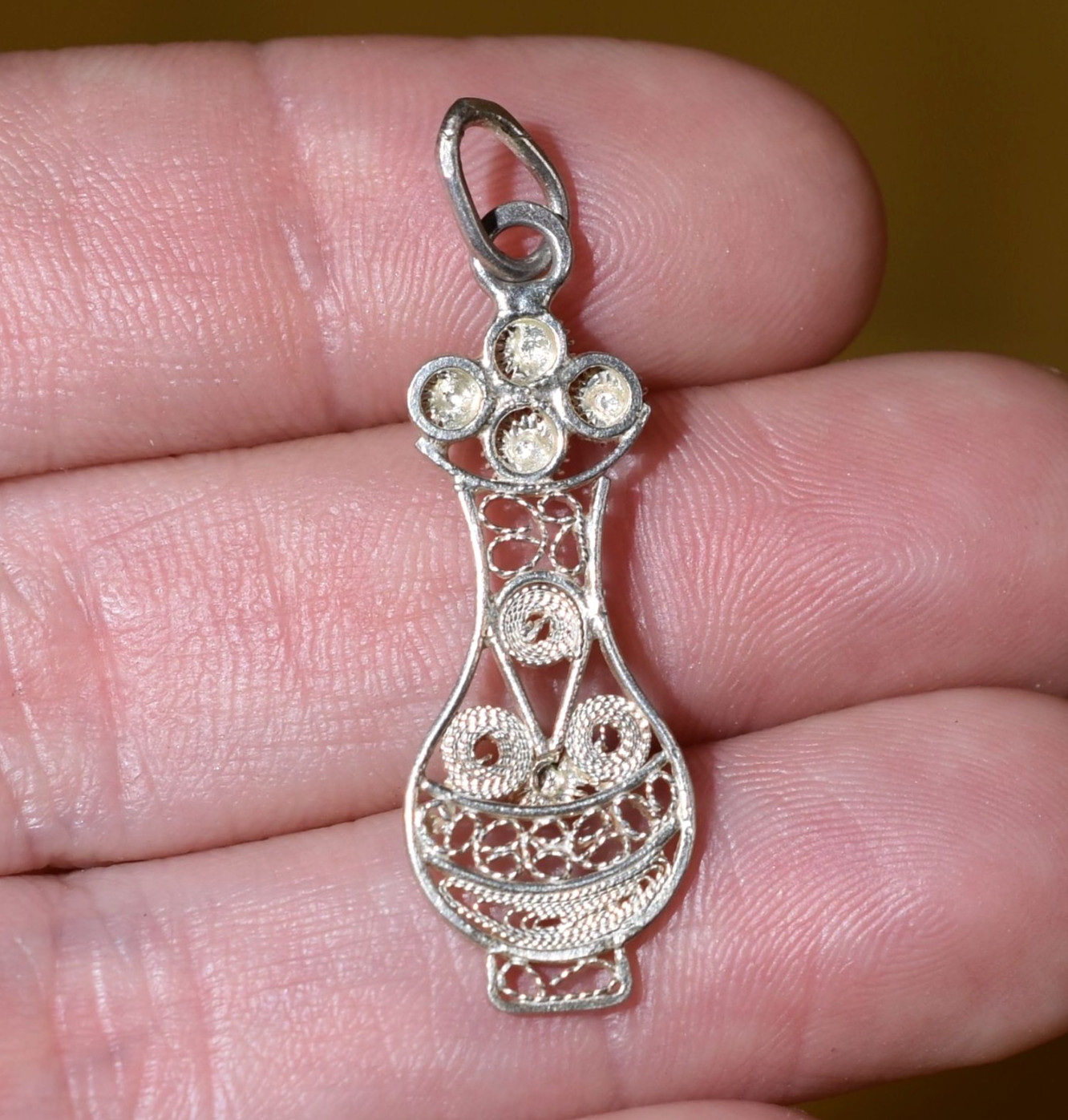 Filigree Quimbaya Poporo For Mambeo Ceremony Pendant Handmade In Mompox Colombia
