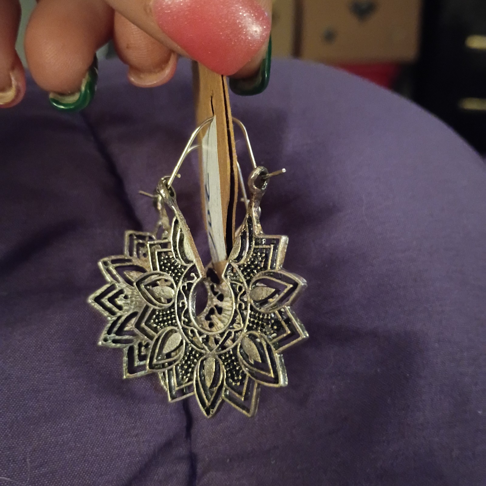 Handcrafted Silver Floral Flower Mandala Dangle/Drop Earrings, French Wire