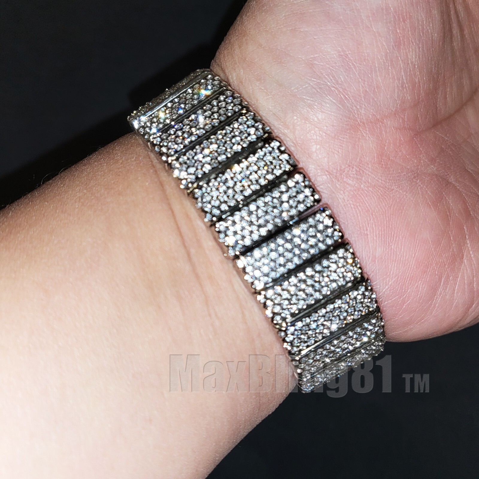 Men Luxury Bling Silver Finish Simulated Diamond Bracelet Full Iced Band Watch