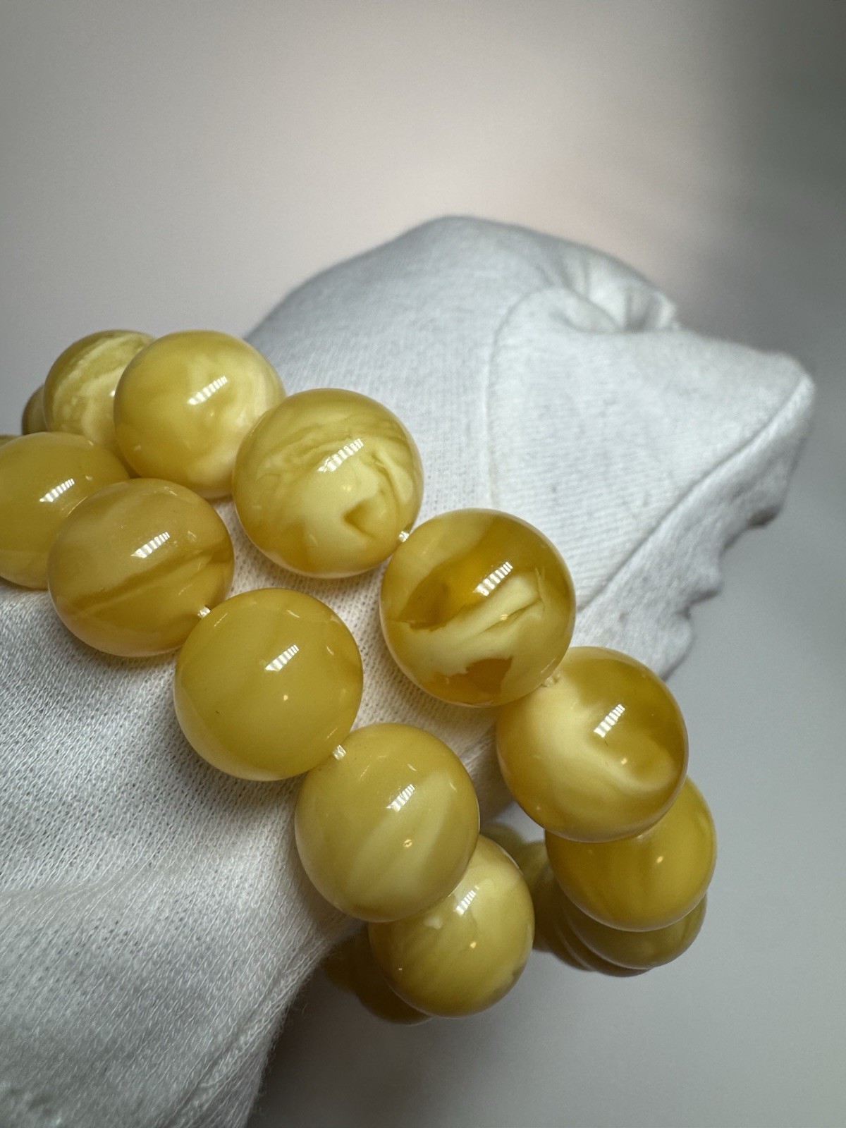 Natural Baltic Amber Butterscotch Necklace Round Beads Creamy61g59cm 14.9-13.2mm