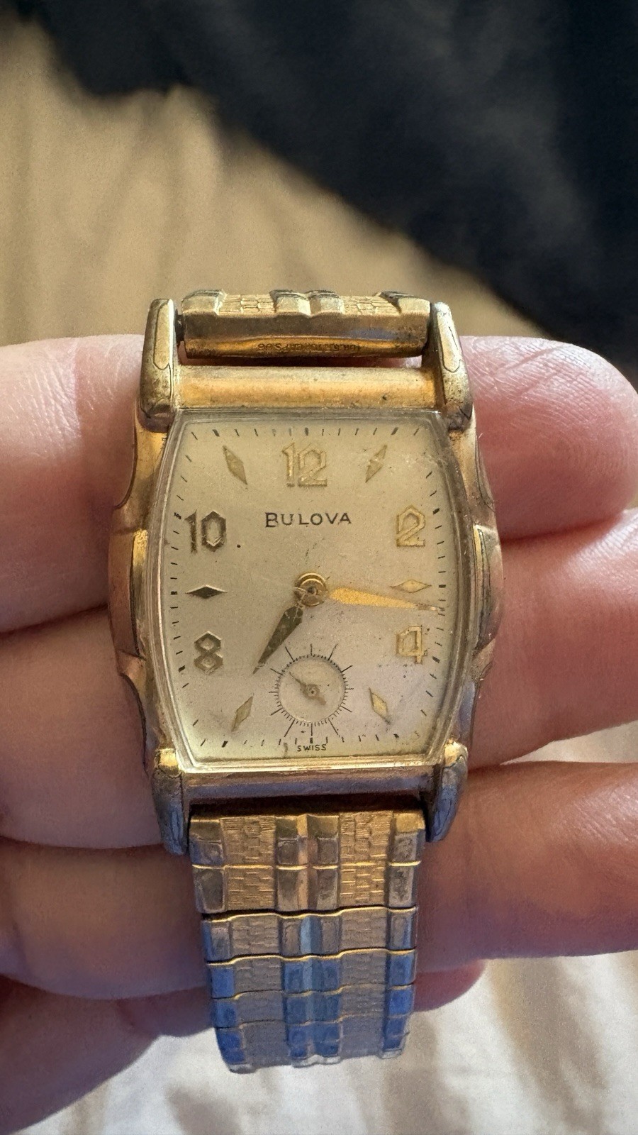 Bulova Vintage 1950s Tonneau 10k gold Filled Silver Dial