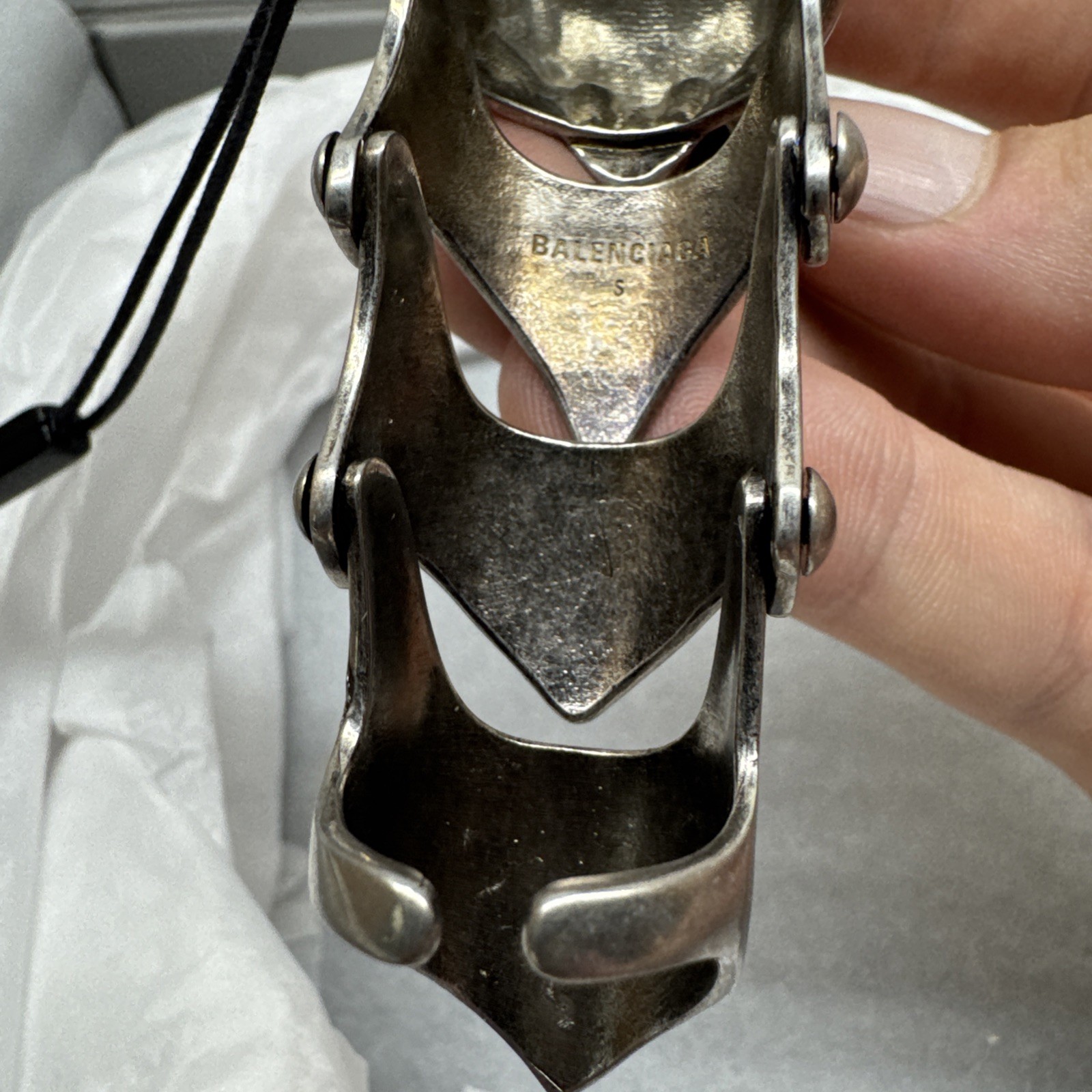 Balenciaga Tiger Armor Ring Anthracite Knight Full Finger Adjustable Size S Rare