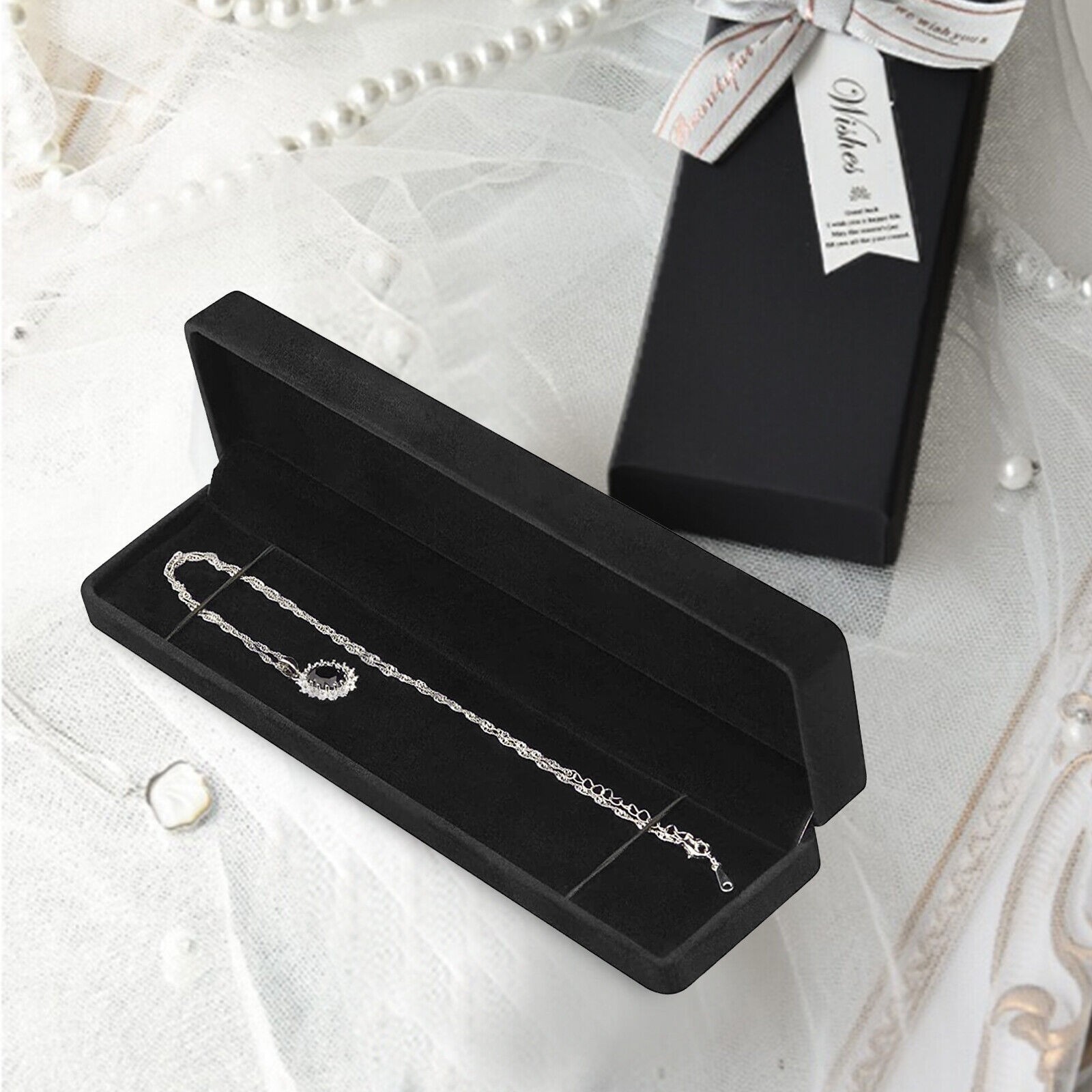 Black Velvet Bracelet Chain Necklace Gift Box Case Jewelry Display Mother’s Day