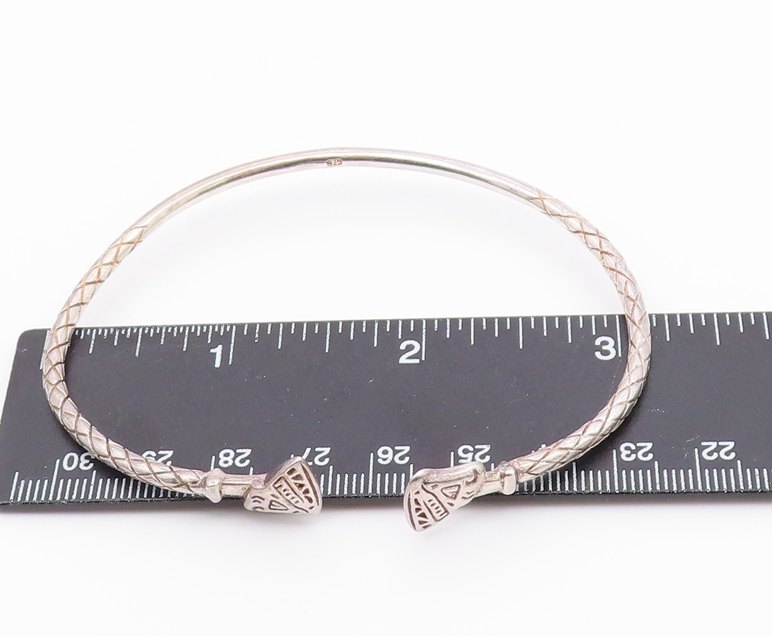 925 Sterling Silver Vintage Etched Diamond Shape Pattern Cuff Bracelet BT9495