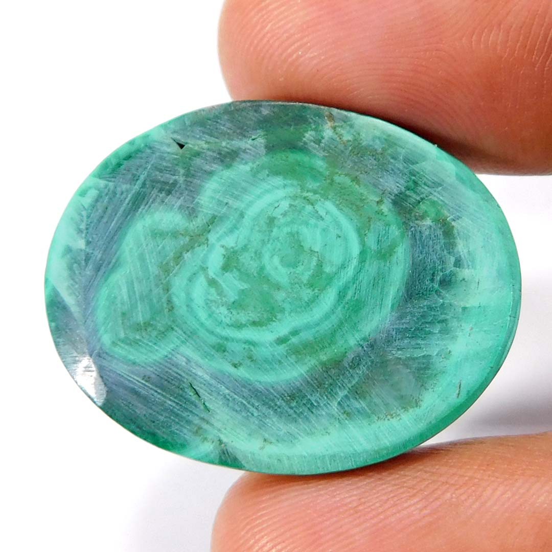 63.70Ct Natural Unique Malachite 32 X 25 X 07mm. Oval Cabochon Loose Gemstone
