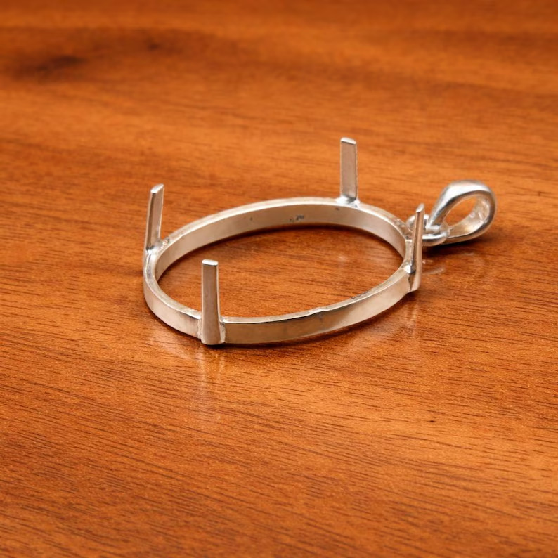 925 Sterling Silver 8x12mm Oval Prong Pendant Setting Blank Handmade Jewelry DIY