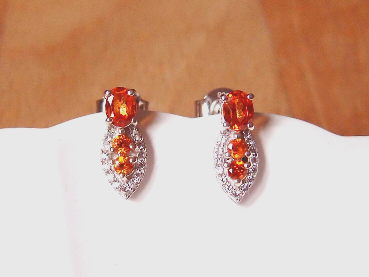 Natural Spessartine Garnet & Natural Zircon 925 Sterling Silver Stud Earrings
