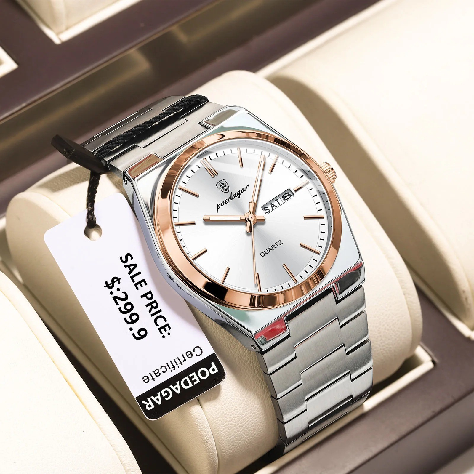 POEDAGAR Luxury Men’s Watches Waterproof Luminous Date Week Men Watch Stainless