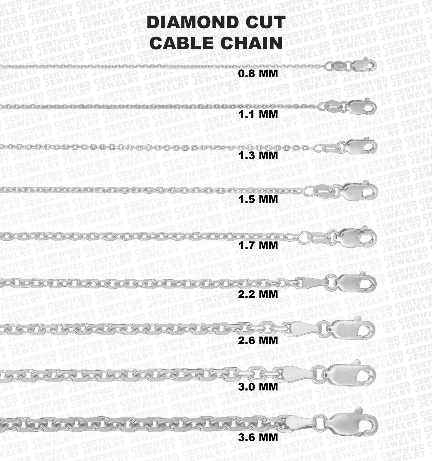 Solid 14K White Gold Diamond Cut Oval Cable Link Chain Necklace, 16″- 30″ Inches