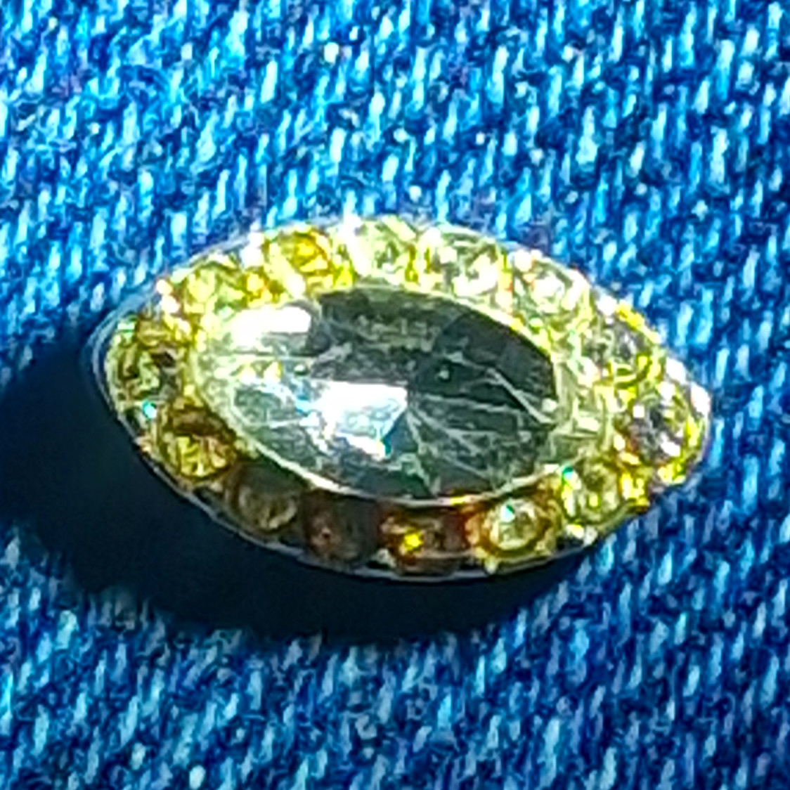 Gold Tone Oval Pin 1.5 Carat Marquette Cut Diamond / Stone Cluster Setting