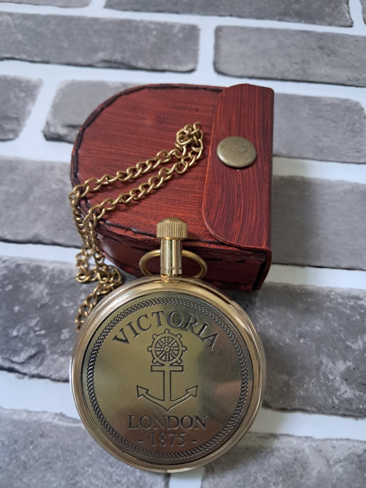 Antique Brass Pocket watch Victoria 1875 vintage with Leather Box Occasion Gift