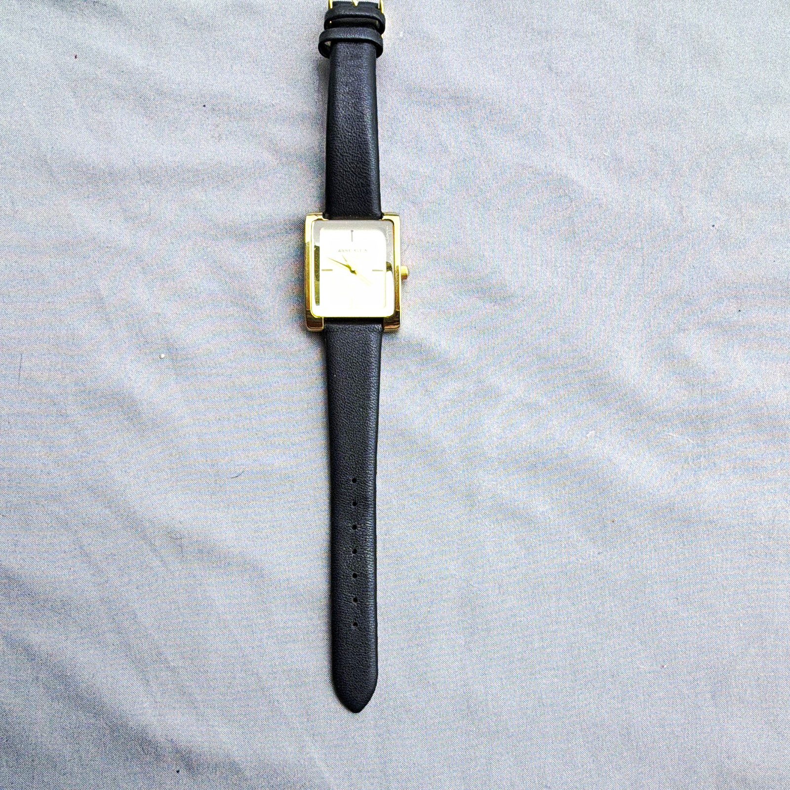 Anne Klein Women’s Quartz Analog Rectangle Watch Gold Tone Black Leather 30m