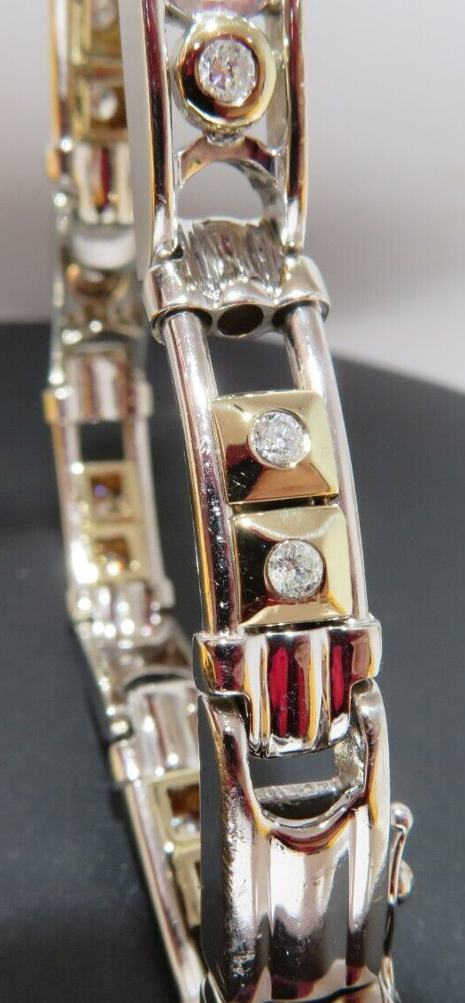 14K 2TONE MEN’S DIAMOND BRACELET 0.90 tcw 8″ LONG 9.21 MM WIDE 42.13gr (AI-2285)