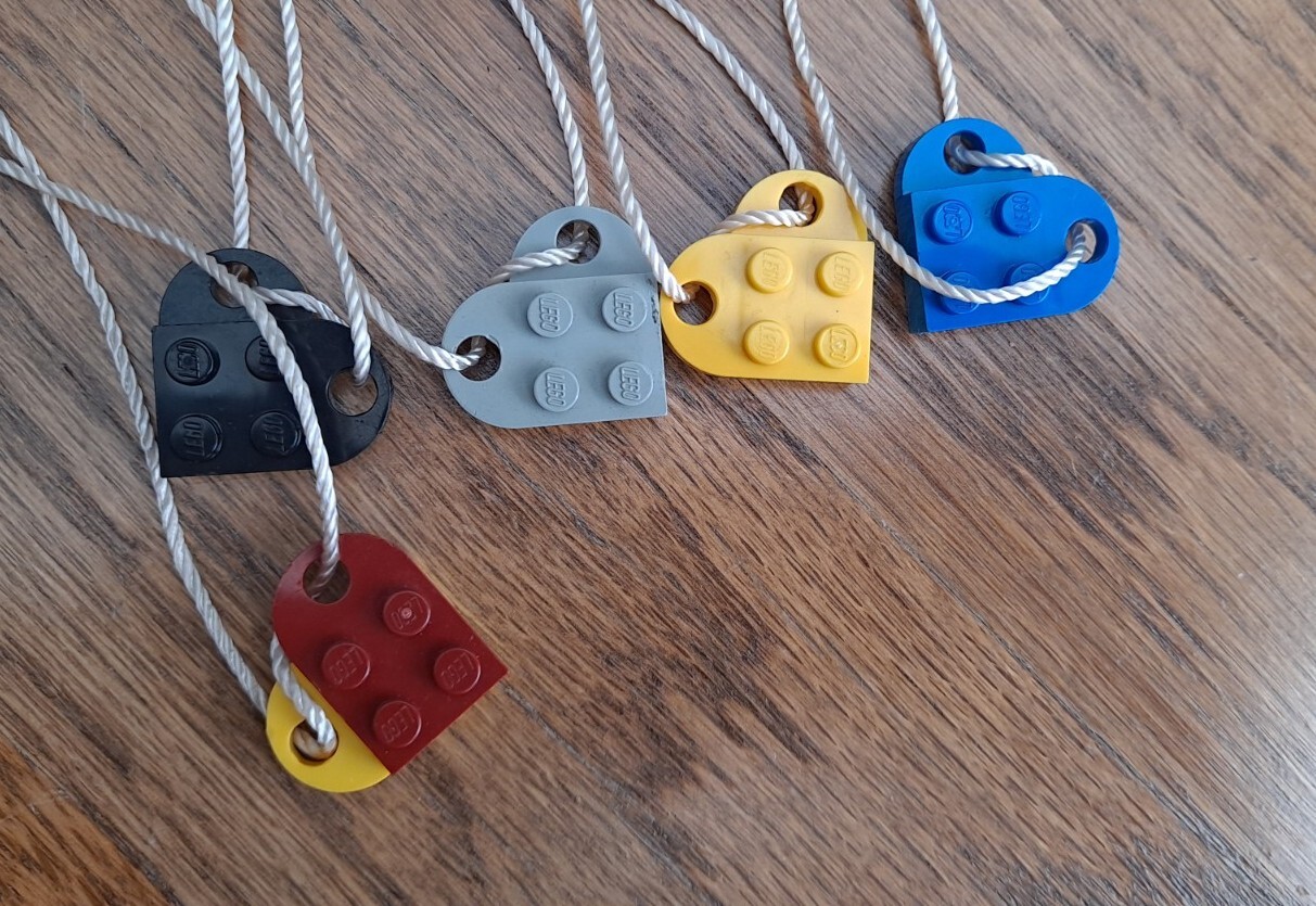 Lego Heart Couple Necklace Blue/Gray/Yellow/Black/Red