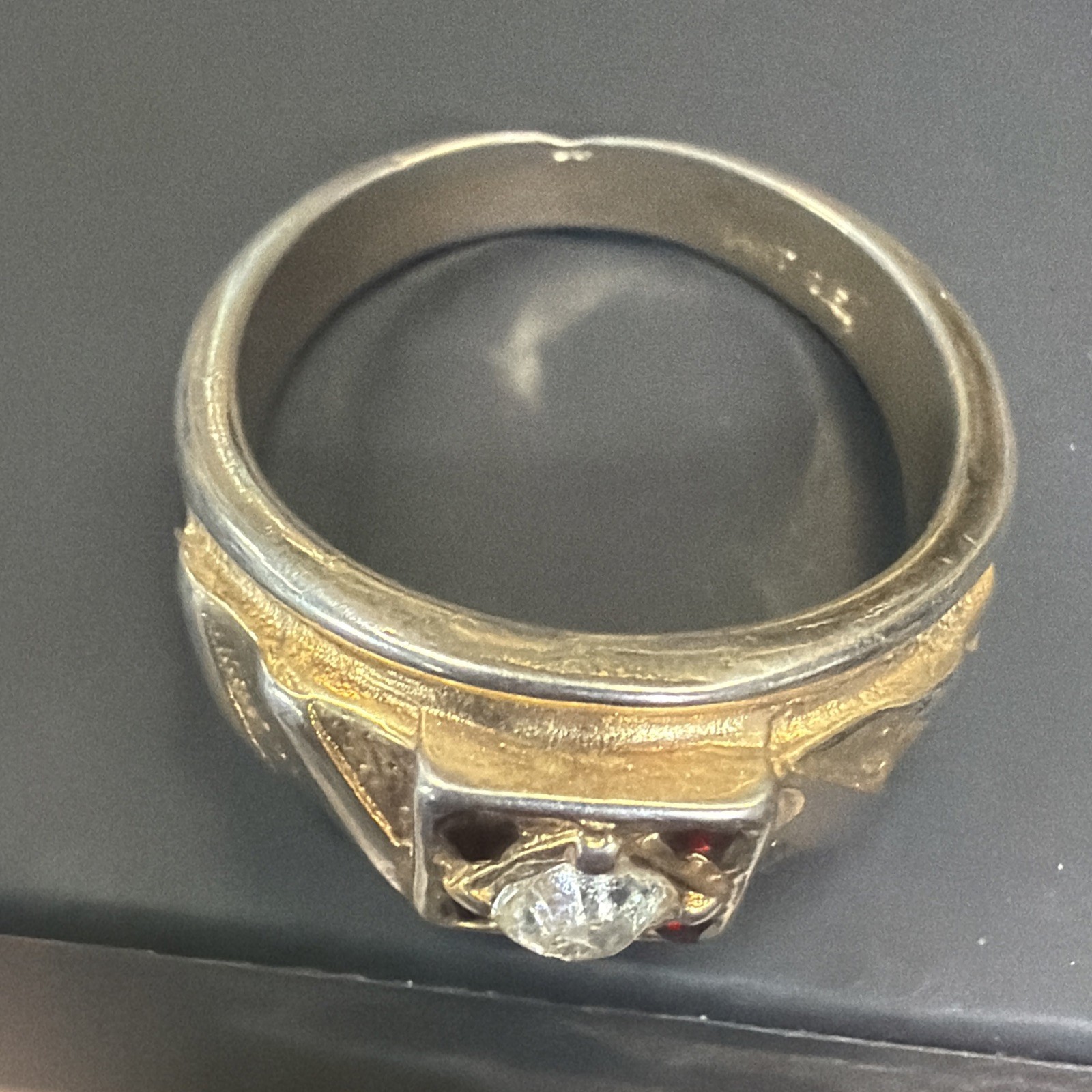 Vintage 14k GE Cubic Zirconia & Ruby Man’s Ring Size 12.75