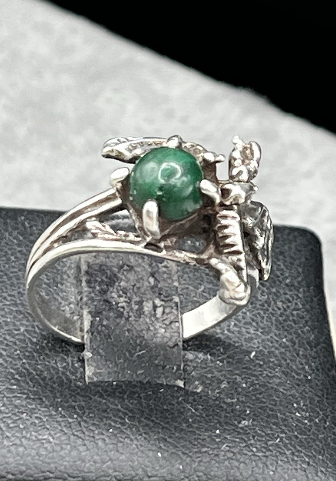 Sterling Silver 3-D Dragon Malachite In Talons Ring Fantasy Gothic Size 5.5