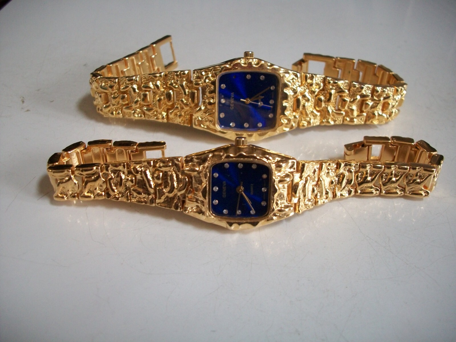 Geneva Gold Or Silver Finish Nugget Style Bracelet Fashion Men Or Women Watch