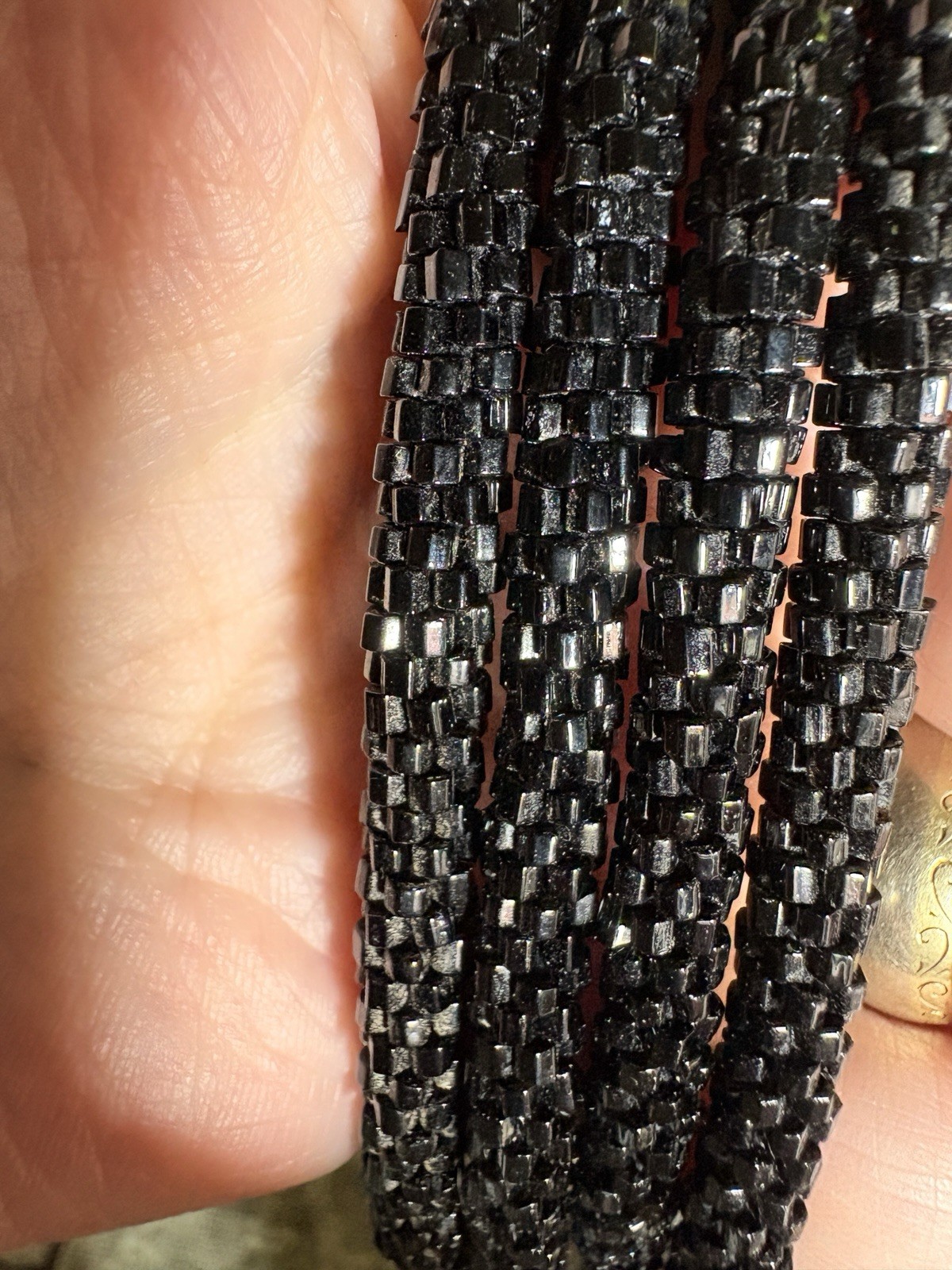 Antique Art Deco Long Shiny Black Seed Bead Rope Necklace Sautoir 60 Inchches