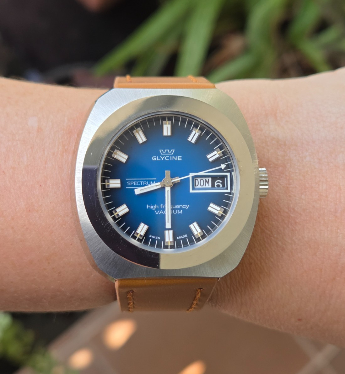 Glycine Automatic Watch Vintage Mens High Frecuency Spectrum Vacuum Blue Dial
