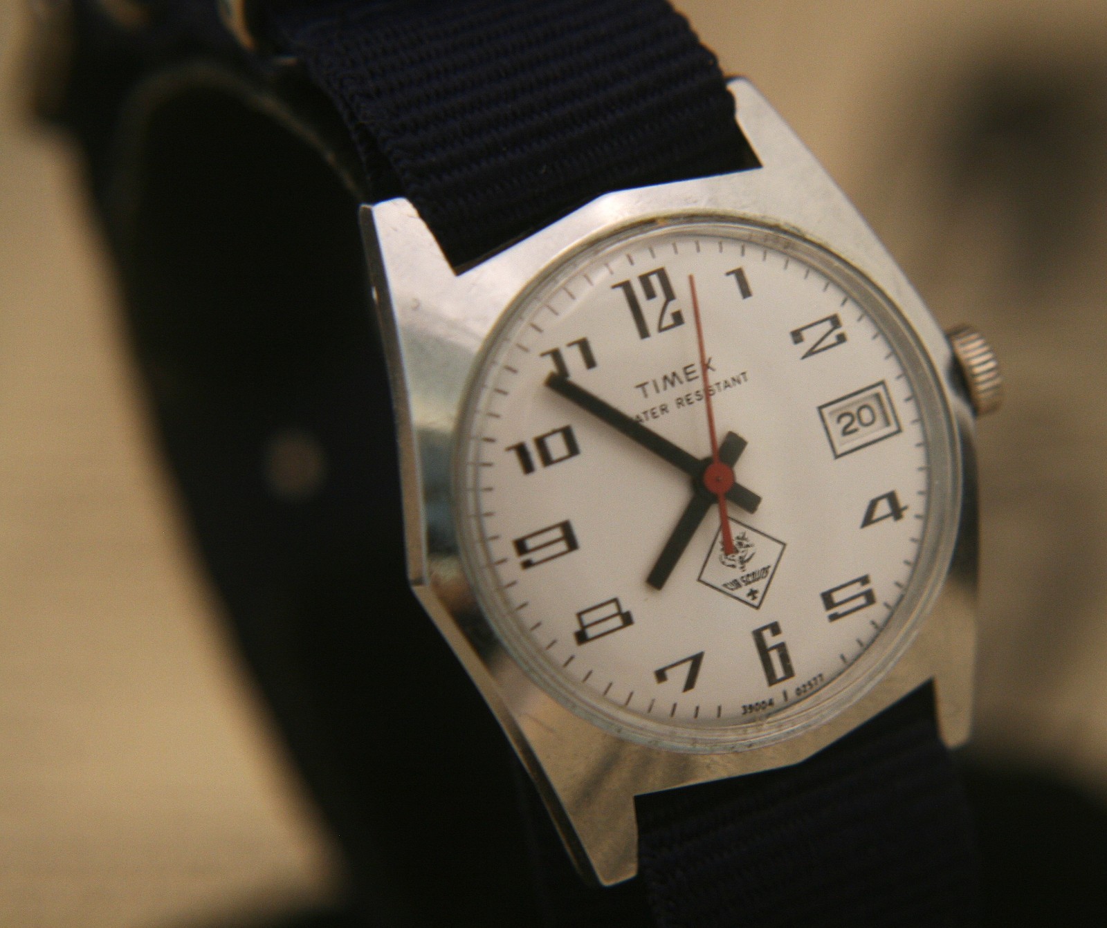 Rare 1977 Timex Fun Timer “Cub Scout” pristine white dial wristwatch, running