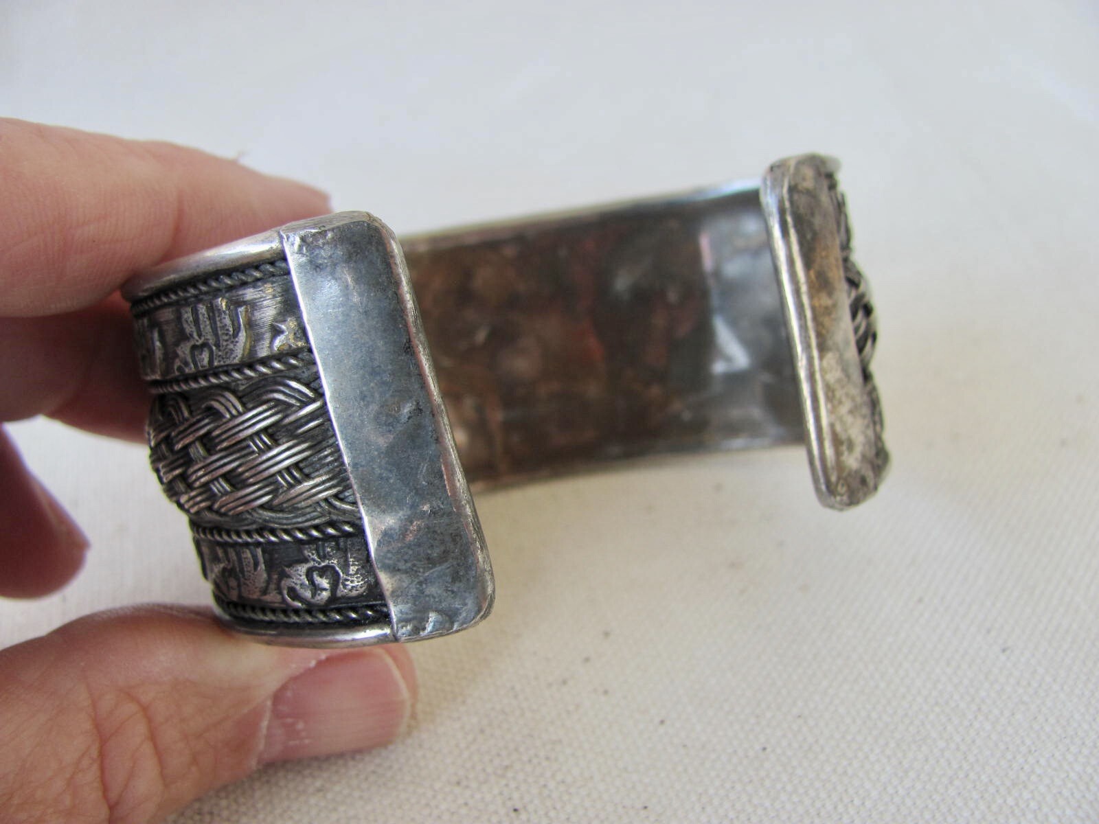 Vintage Silver Alloy Wide Band Bracelet from Southeast Asia