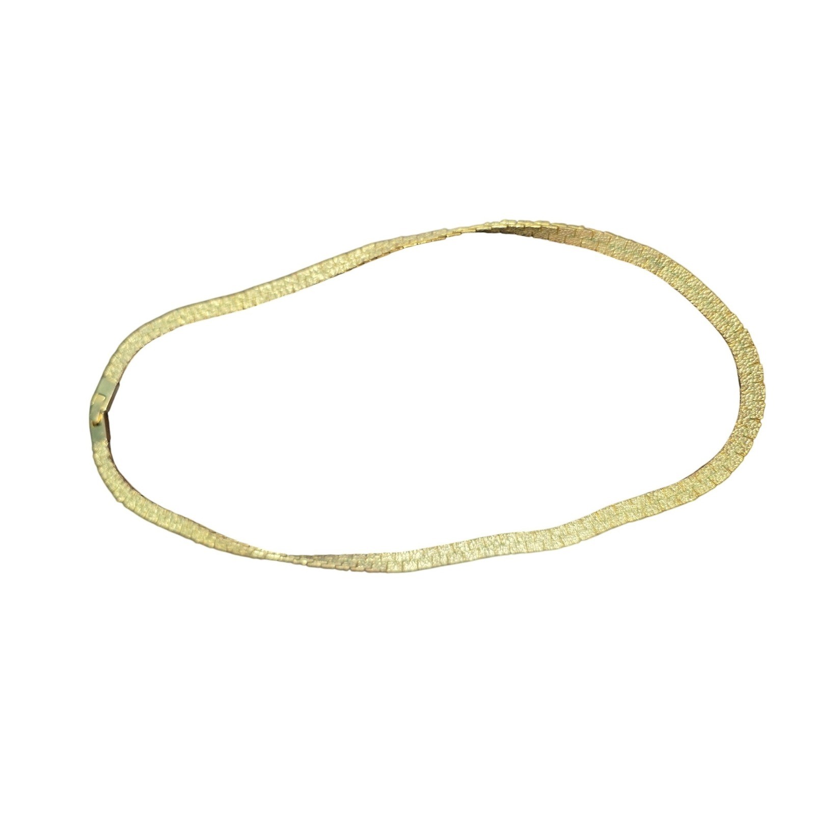 Vintage Gold Tone Nugget Flat Link Chain Necklace Textured Bark Finish 27g