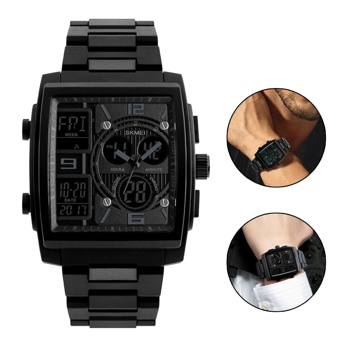 Men’s Military Sport Watch 50M Waterproof LED Dual Time Zone Alarm Chronograph