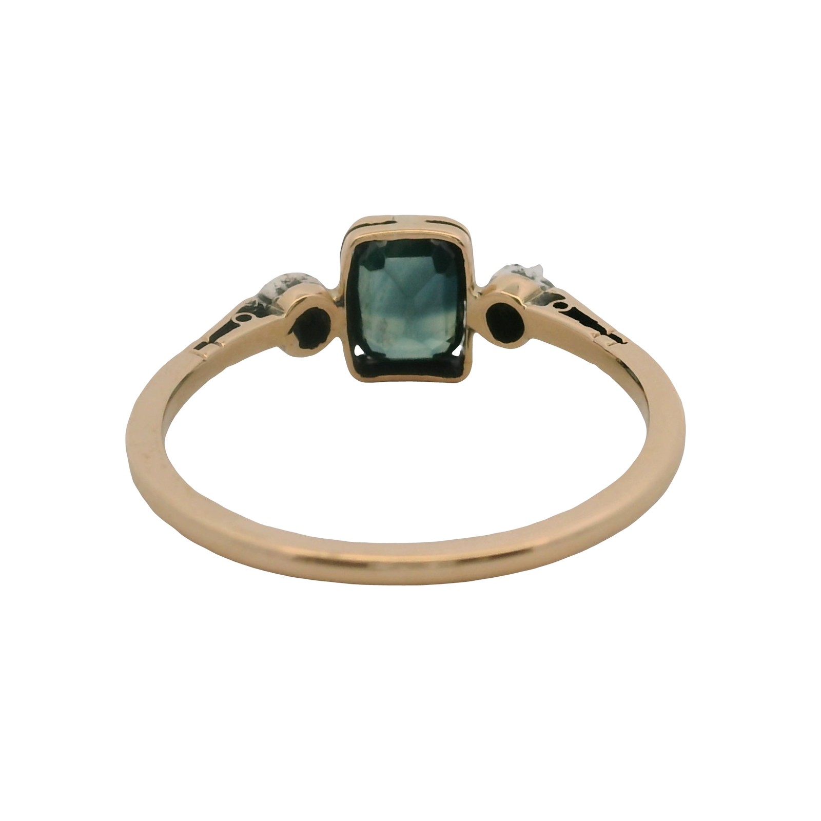 Vintage Handmade 14kt Yellow Gold Sapphire Solitaire Ring Diamonds Size 7.75