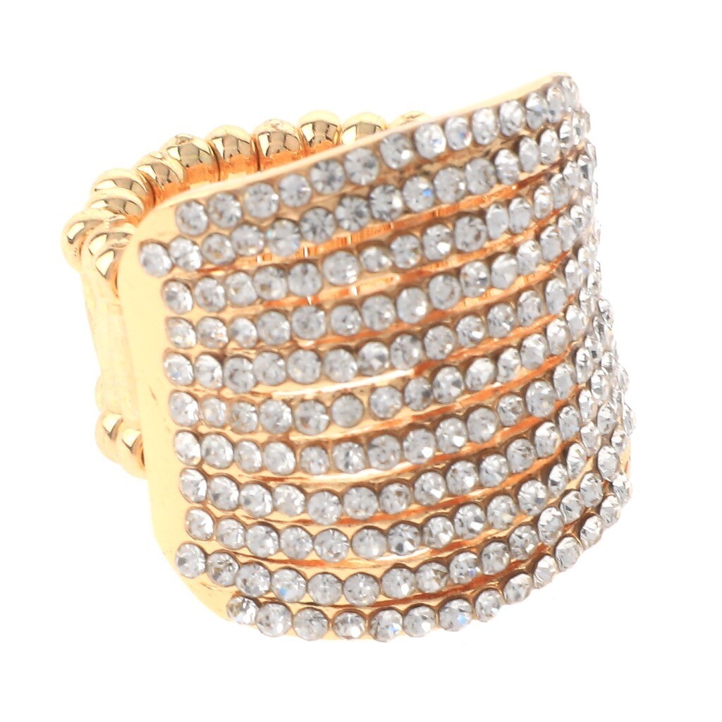 Gold Tone Stretch Metal Ring With Rhinestone R1261-GCL