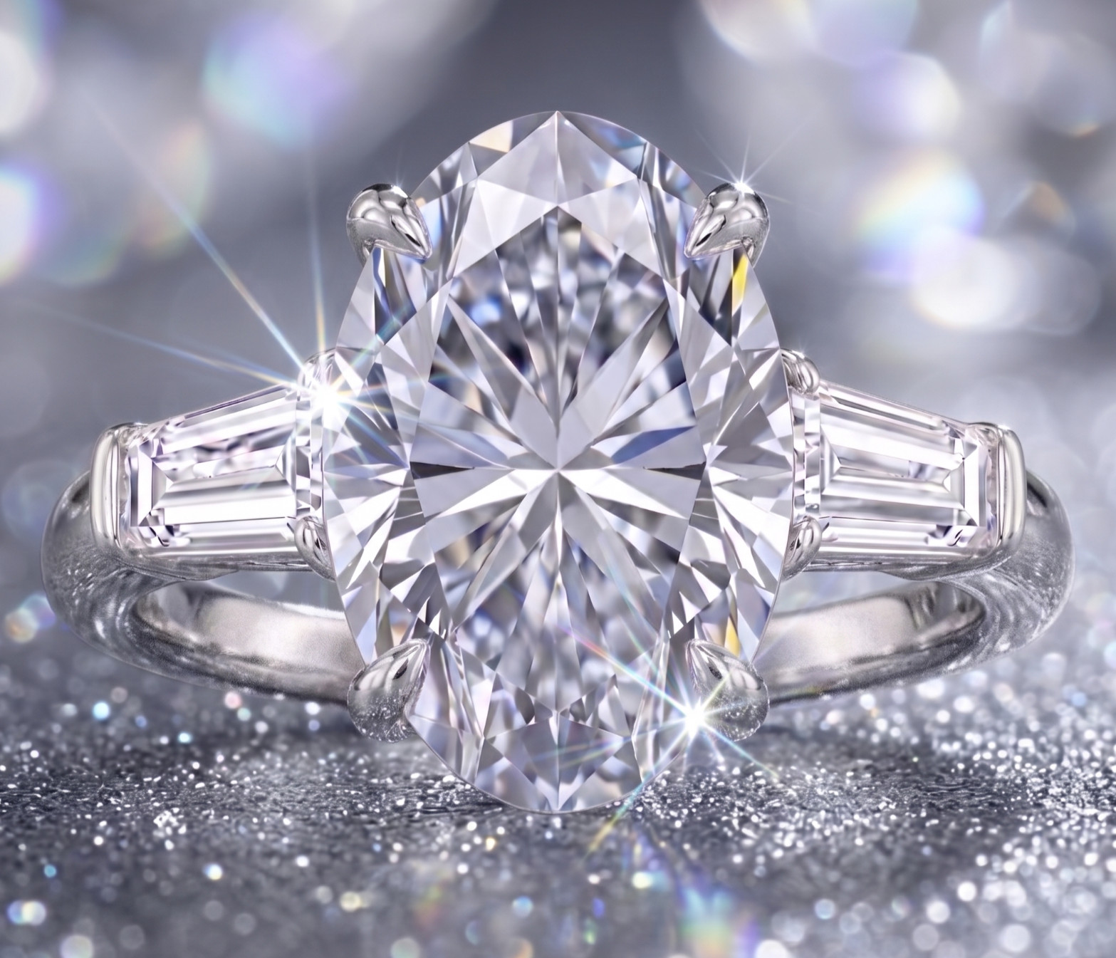 8.00 Ct Certified Oval Shape White Natural Diamond Ring VVS1 White Gold Finish