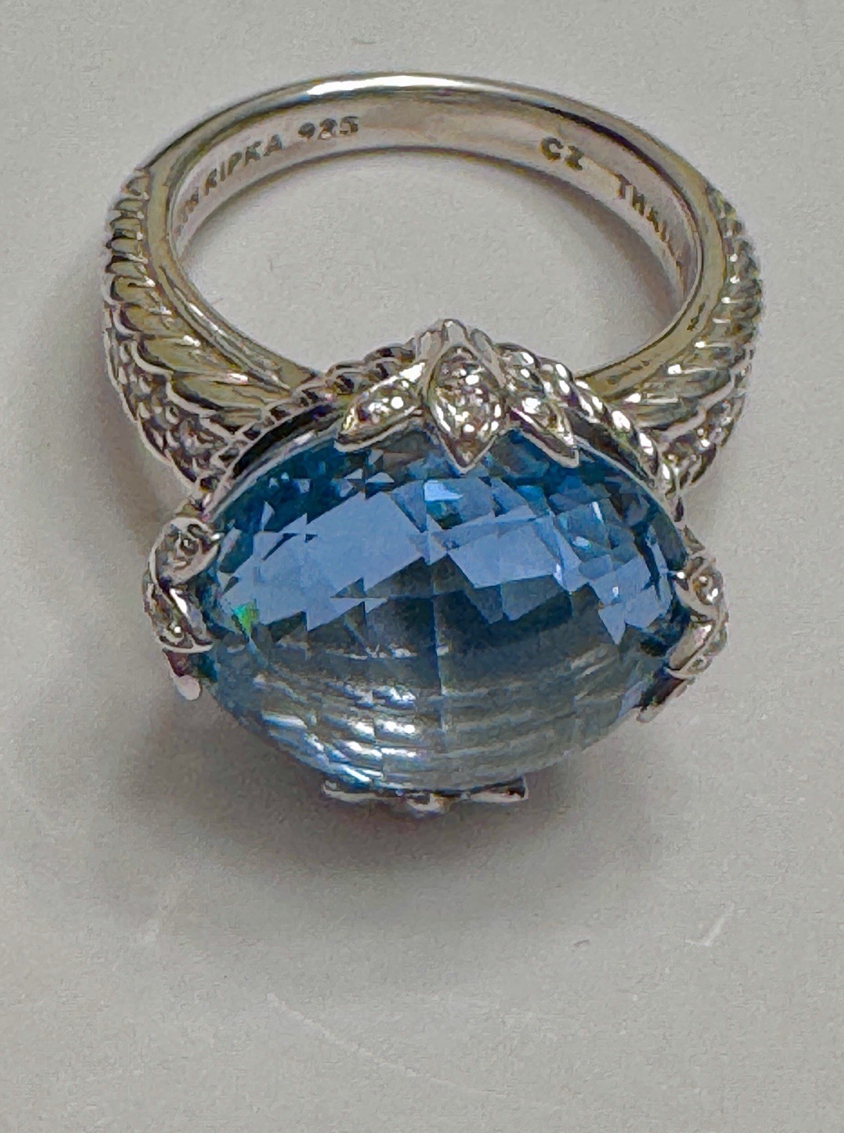 JUDITH RIPKA 15ct Lab Created Aqua/Teal Spinel 925 Sterling Ring Sz 8.5 NEW